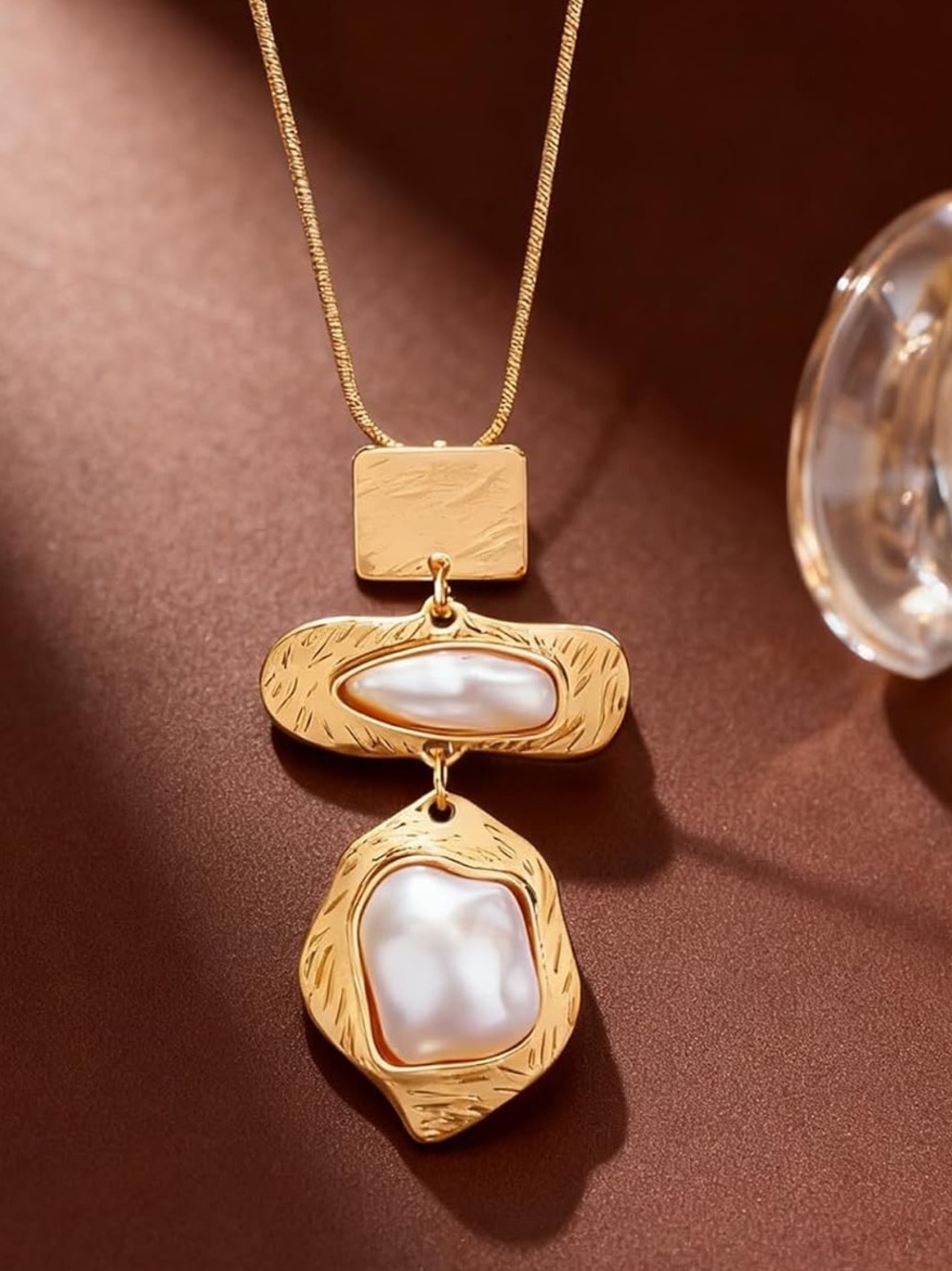 Anthropologie Gold Tone and White Pearl Drop Pendant Necklace - Picture 6 of 6